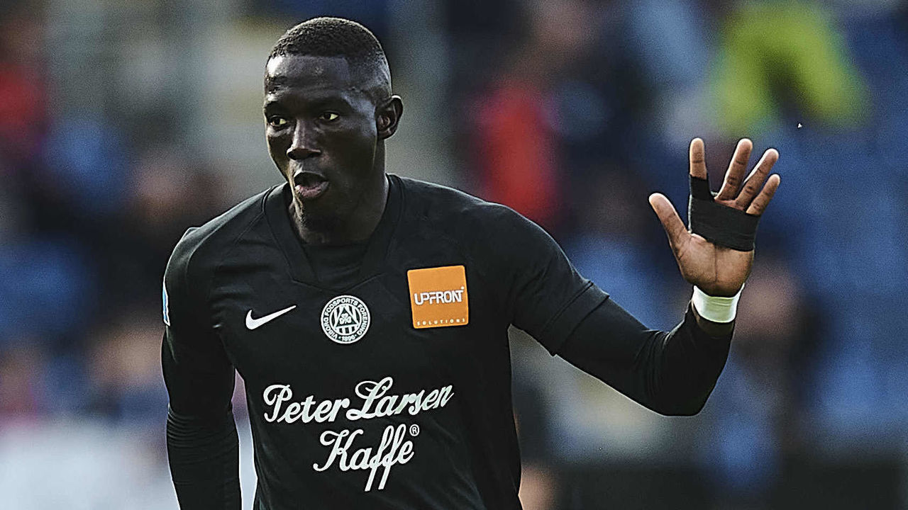 HADERSLEV, DENMARK - MAY 21: Alassana Jatta of Viborg FF in action during the Danish 3F Superliga match between SonderjyskE and Viborg FF at Sydbank Park on May 21, 2022 in Haderslev, Denmark.