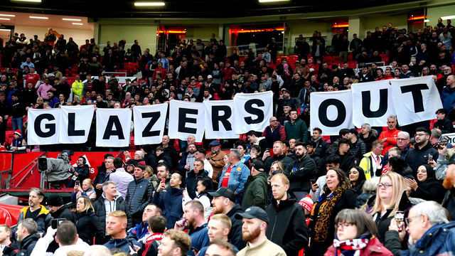 Manchester United fans protest against the Glazer family, ahead of the Premier League match at Old Trafford, Manchester. Picture date: Thursday April 28, 2022.