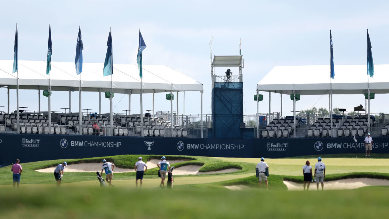 WILMINGTON, DELAWARE - AUGUST 17: A general view of the 16th green during a Pro-Am practice round prior to the BMW Championship at Wilmington Country Club on August 17, 2022 in Wilmington, Delaware.
