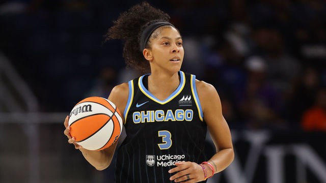 CHICAGO, ILLINOIS - AUGUST 17: Candace Parker #3 of the Chicago Sky dribbles up the court against the New York Liberty during the first half in Game One of the First Round of the 2022 WNBA Playoffs at Wintrust Arena on August 17, 2022 in Chicago, Illinois.