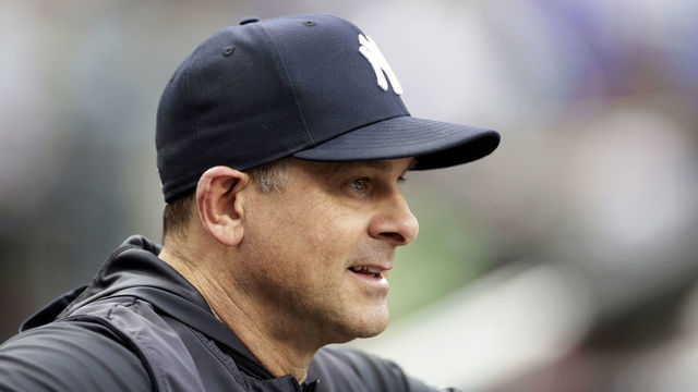 NEW YORK, NY - JULY 26: Aaron Boone #17 of the New York Yankees looks on before the first inning against the New York Mets at Citi Field on July 26, 2022 in New York City.