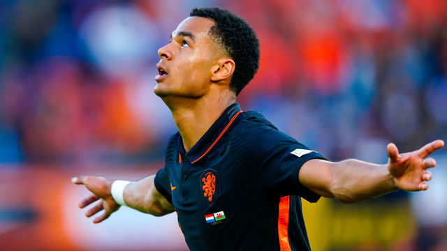 ROTTERDAM, NETHERLANDS - JUNE 14: Cody Gakpo of the Netherlands is celebrating his goal during the UEFA Nations League A Group 4 match between the Netherlands and Wales at the Stadion Feyenoord on June 14, 2022 in Rotterdam, Netherlands