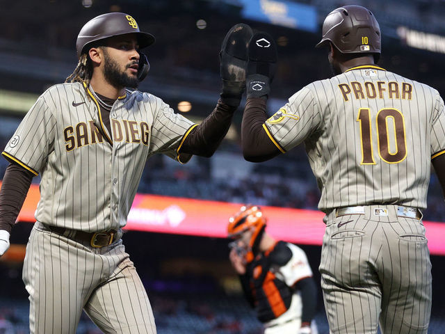 San Diego Padres outfielder Jurickson Profar (10) congratulates