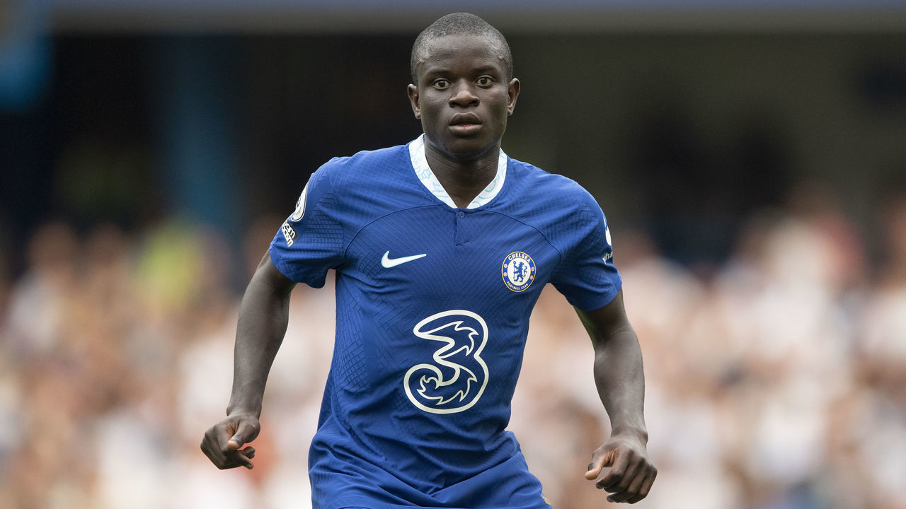 LONDON, ENGLAND - AUGUST 14: N'Golo Kante of Chelsea during the Premier League match between Chelsea FC and Tottenham Hotspur at Stamford Bridge on August 14, 2022 in London, England.