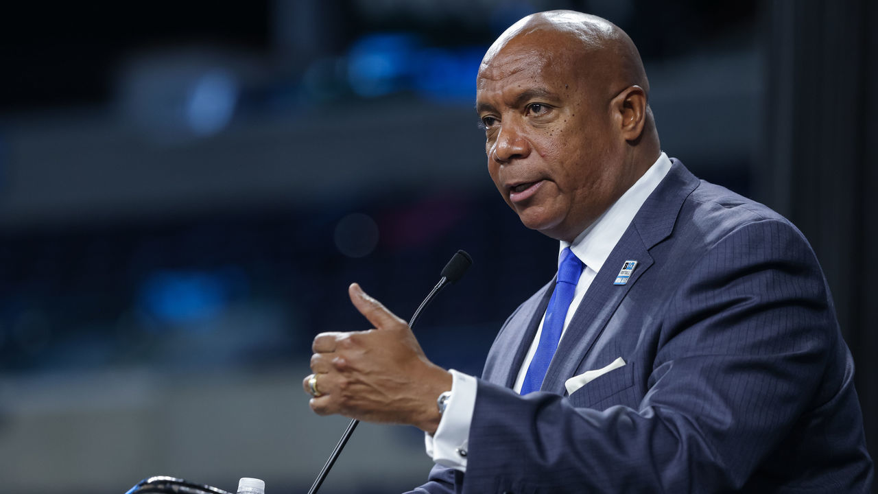 INDIANAPOLIS, IN - JULY 26: Big Ten Commissioner Kevin Warren speaks during the 2022 Big Ten Conference Football Media Days at Lucas Oil Stadium on July 26, 2022 in Indianapolis, Indiana.