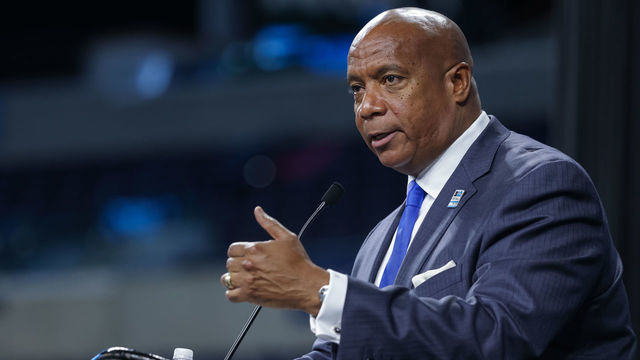 INDIANAPOLIS, IN - JULY 26: Big Ten Commissioner Kevin Warren speaks during the 2022 Big Ten Conference Football Media Days at Lucas Oil Stadium on July 26, 2022 in Indianapolis, Indiana.