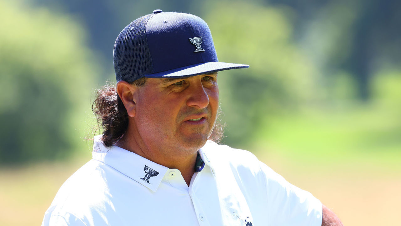 NORTH PLAINS, OREGON - JULY 01: Pat Perez of 4 Aces GC looks on from the sixth green during day two of the LIV Golf Invitational - Portland at Pumpkin Ridge Golf Club on July 01, 2022 in North Plains, Oregon.
