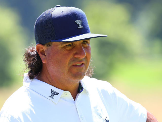 NORTH PLAINS, OREGON - JULY 01: Pat Perez of 4 Aces GC looks on from the sixth green during day two of the LIV Golf Invitational - Portland at Pumpkin Ridge Golf Club on July 01, 2022 in North Plains, Oregon.