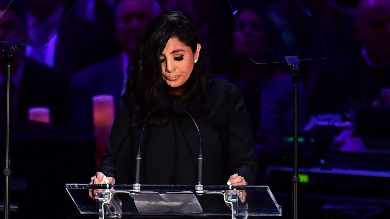 Kobe Bryant's wife Vanessa Bryant speaks during the "Celebration of Life for Kobe and Gianna Bryant" service at Staples Center in Downtown Los Angeles on February 24, 2020. - Kobe Bryant, 41, and 13-year-old Gianna were among nine people killed in a helicopter crash in the rugged hills west of Los Angeles on January 26.