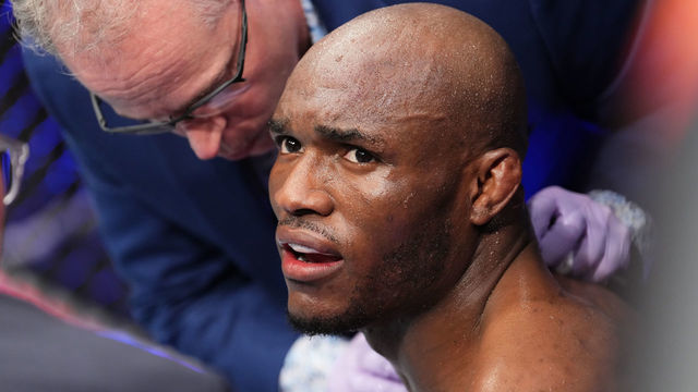 SALT LAKE CITY, UTAH - AUGUST 20: Kamaru Usman of Nigeria reacts after being defeated by Leon Edwards of Jamaica in the UFC welterweight championship fight during the UFC 278 event at Vivint Arena on August 20, 2022 in Salt Lake City, Utah.