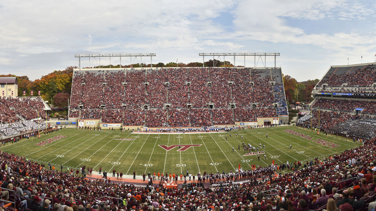 BLACKSBURG, VA - OCTOBER 24: A composite panorama view of Lane Stadium at the start of the game against the Duke Blue Devils on October 24, 2015 in Blacksburg, Virginia. Duke defeated Virginia Tech 45-43 in quadruple overtime.