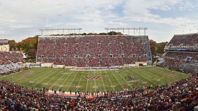 BLACKSBURG, VA - OCTOBER 24: A composite panorama view of Lane Stadium at the start of the game against the Duke Blue Devils on October 24, 2015 in Blacksburg, Virginia. Duke defeated Virginia Tech 45-43 in quadruple overtime.