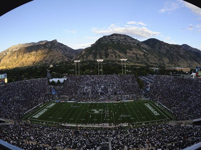 College Football: Scenic fisheye view of LaVell Edwards Stadium during BYU vs Florida State. Provo, UT 9/19/2009 CREDIT: John W. McDonough