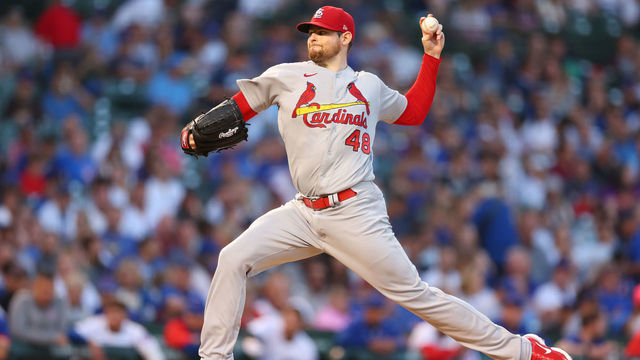 CHICAGO, ILLINOIS - AUGUST 22: Jordan Montgomery #48 of the St. Louis Cardinals delivers a pitch during the first inning against the Chicago Cubs at Wrigley Field on August 22, 2022 in Chicago, Illinois.