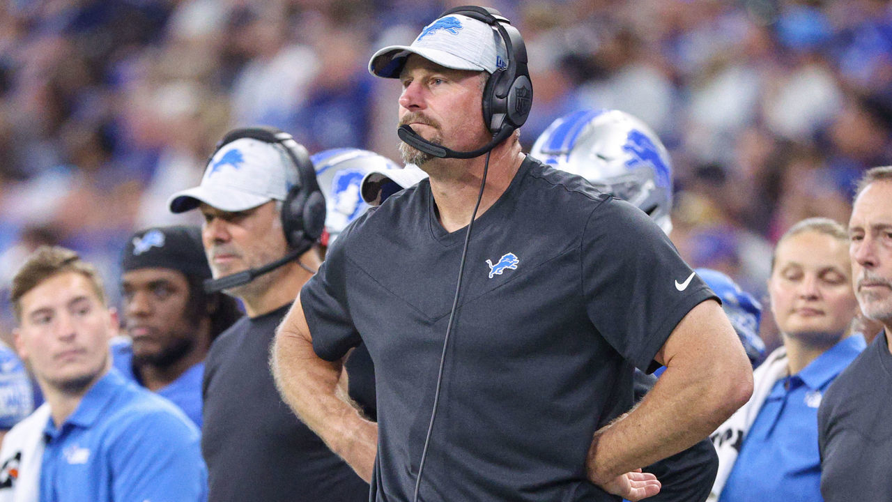 INDIANAPOLIS, IN - AUGUST 20: Head coach Dan Campbell of Detroit Lions is seen during the game against the Indianapolis Colts at Lucas Oil Stadium on August 20, 2022 in Indianapolis, Indiana.