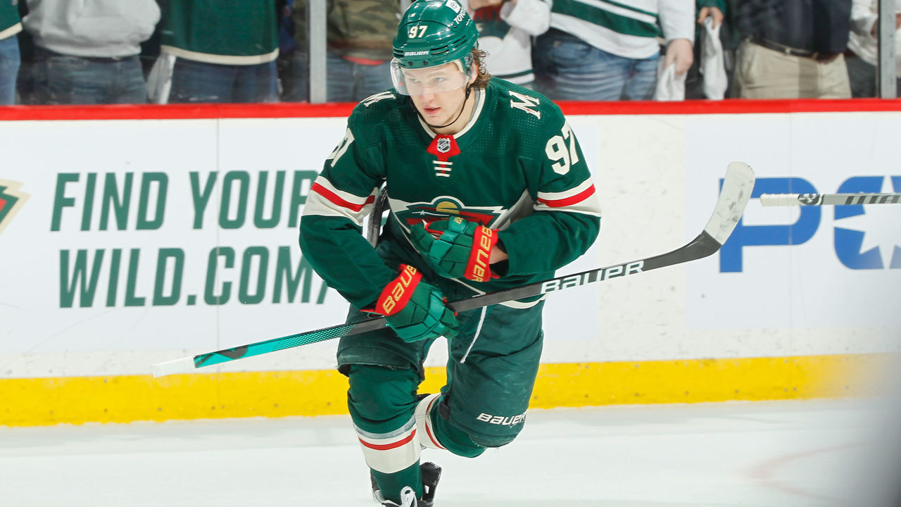 SAINT PAUL, MN - MAY 10: Kirill Kaprizov #97 of the Minnesota Wild celebrates a goal against the St. Louis Blues in Game Five of the First Round of the 2022 Stanley Cup Playoffs at the Xcel Energy Center on May 10, 2022 in Saint Paul, Minnesota.