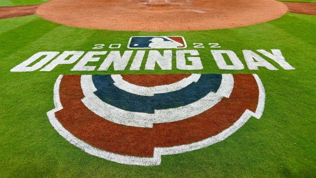 HOUSTON, TX - APRIL 18: Opening Day signage following the the baseball game between the Los Angeles Angels and Houston Astros at Minute Maid Park on April 18, 2022 in Houston, TX.