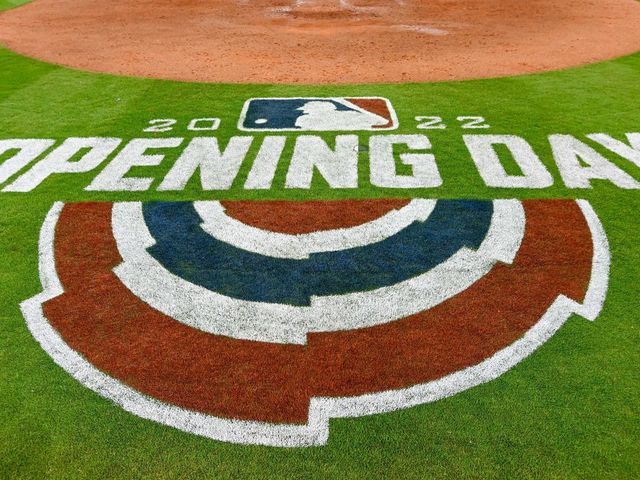 HOUSTON, TX - APRIL 18: Opening Day signage following the the baseball game between the Los Angeles Angels and Houston Astros at Minute Maid Park on April 18, 2022 in Houston, TX.