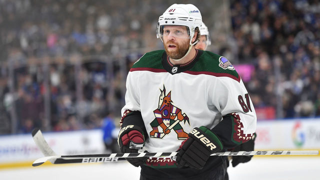 TORONTO, ON - MARCH 10: Arizona Coyotes Right Wing Phil Kessel (81) looks on prior to the face off in the third period during the NHL regular season game between the Arizona Coyotes and the Toronto Maple Leafs on March 10, 2022, at Scotiabank Arena in Toronto, ON, Canada.