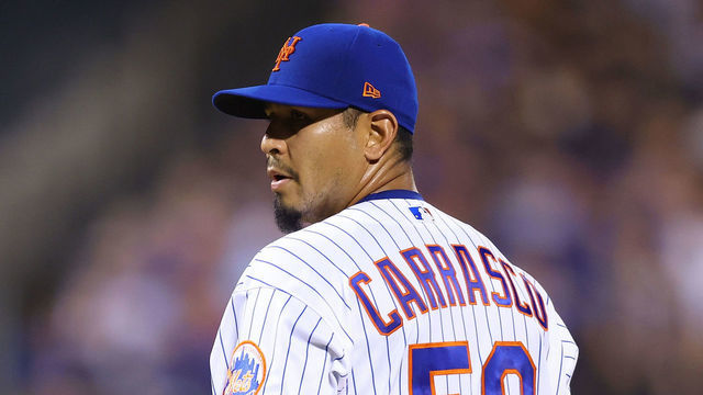 NEW YORK, NEW YORK - AUGUST 09: Carlos Carrasco #59 of the New York Mets in action against the Cincinnati Reds at Citi Field on August 09, 2022 in New York City. New York Mets defeated the Cincinnati Reds 6-2.