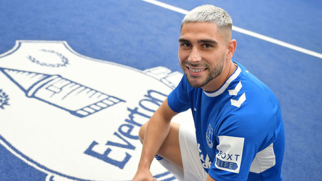 HALEWOOD, ENGLAND - AUGUST 26: (EXCLUSIVE COVERAGE) Neal Maupay poses for a photo after signing for Everton FC at Finch Farm on August 26 2022 in Halewood, England.