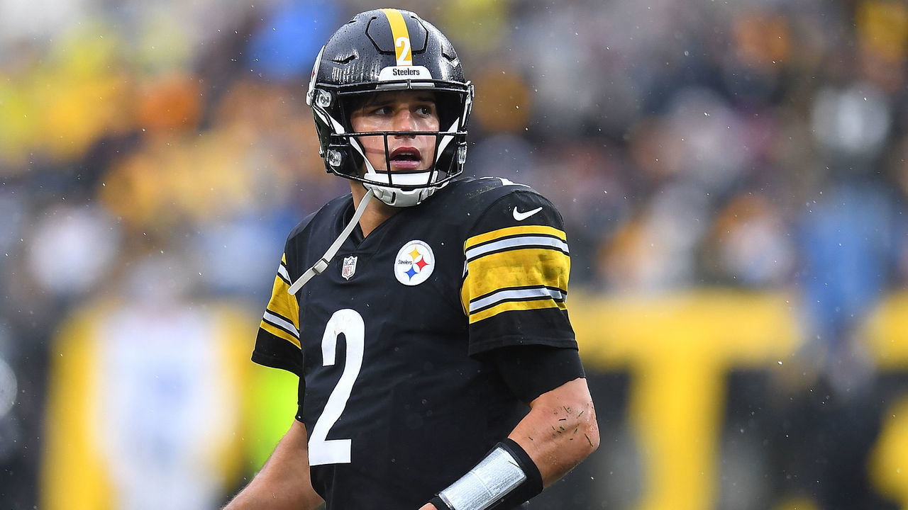 PITTSBURGH, PA - NOVEMBER 14: Mason Rudolph #2 of the Pittsburgh Steelers looks on during the game against the Detroit Lions at Heinz Field on November 14, 2021 in Pittsburgh, Pennsylvania.