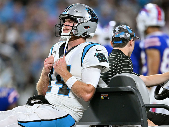 Panthers' Darnold carted off field with sprained ankle –