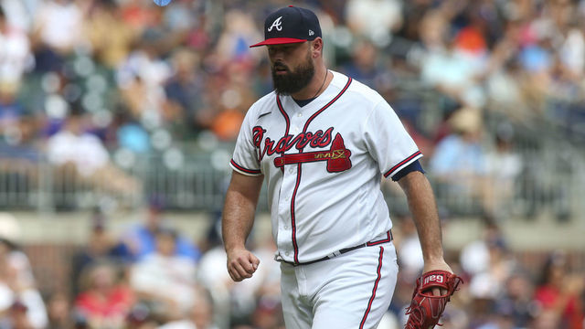 ATLANTA, GA - AUGUST 21: Jackson Stephens #53 of the Atlanta Braves in action against the Houston Astros in the eighth inning at Truist Park on August 21, 2022 in Atlanta, Georgia.