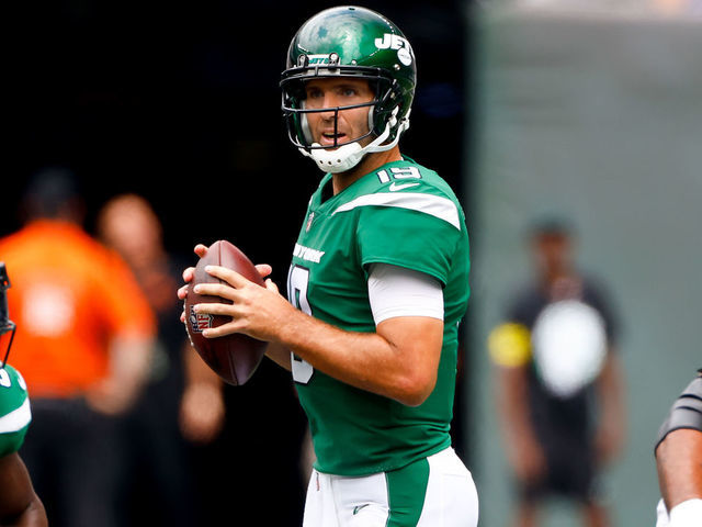 A New York Jets helmet on the sideline during the first quarter of News  Photo - Getty Images