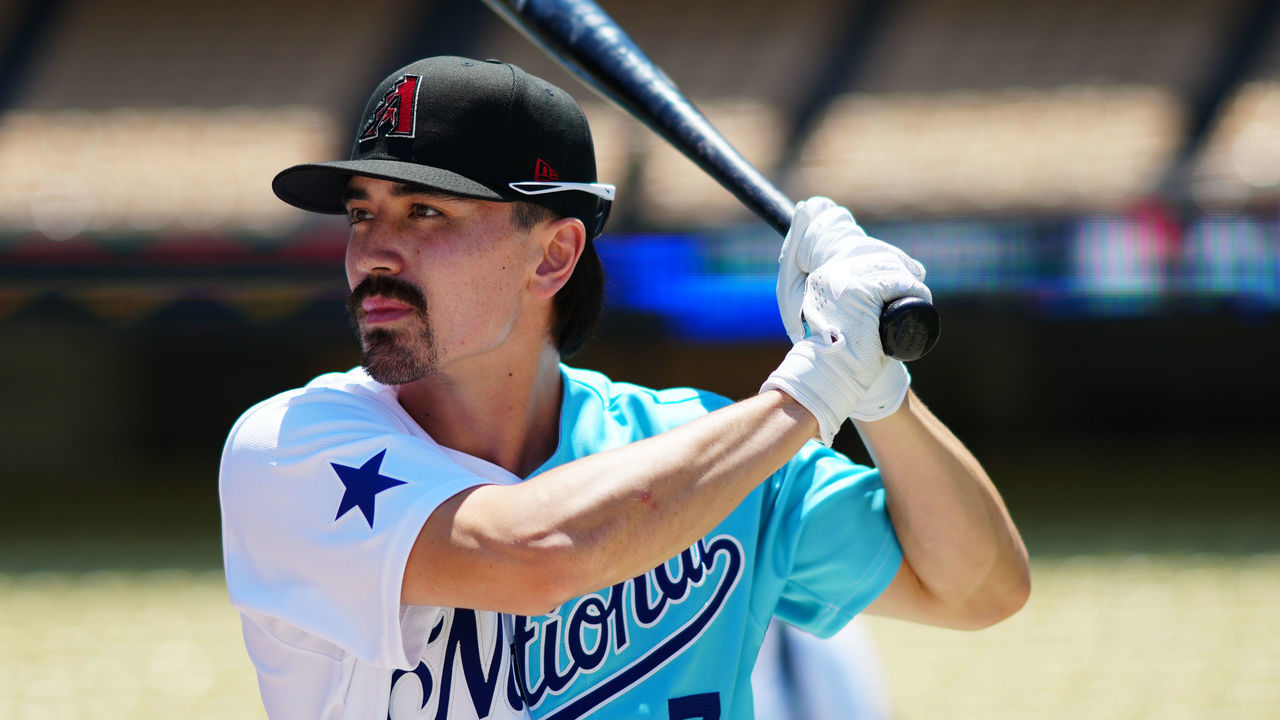 LOS ANGELES, CA - JULY 16: Corbin Carroll #7 of the Arizona Diamondbacks prepares for batting practice prior to the 2022 SiriusXM All-Star Futures Game at Dodger Stadium on Saturday, July 16, 2022 in Los Angeles, California.