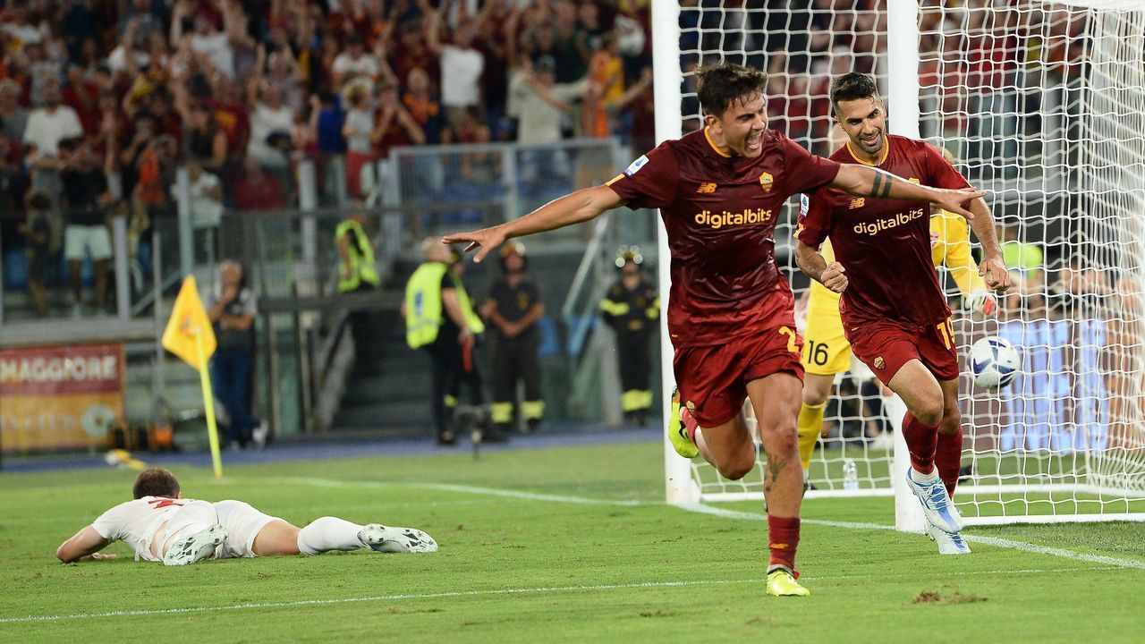 ROME, ITALY - AUGUST 30: Paulo Dybala of AS Roma celebrates after scoring goal 2-0 during the Serie A match between AS Roma and AC Monza at Stadio Olimpico on August 30, 2022 in Rome, Italy.
