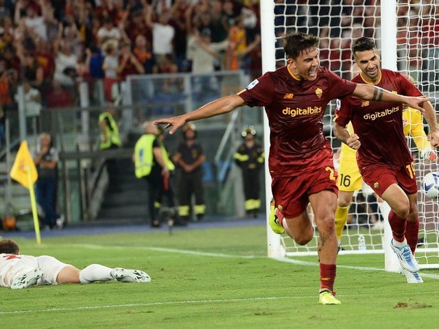 ROME, ITALY - AUGUST 30: Paulo Dybala of AS Roma celebrates after scoring goal 2-0 during the Serie A match between AS Roma and AC Monza at Stadio Olimpico on August 30, 2022 in Rome, Italy.