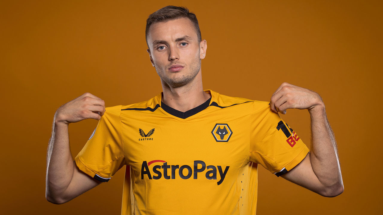 WOLVERHAMPTON, ENGLAND - AUGUST 30: Wolverhampton Wanderers unveil new signing Sasa Kalajdzic at The Sir Jack Hayward Training Ground on August 30, 2022 in Wolverhampton, England.
