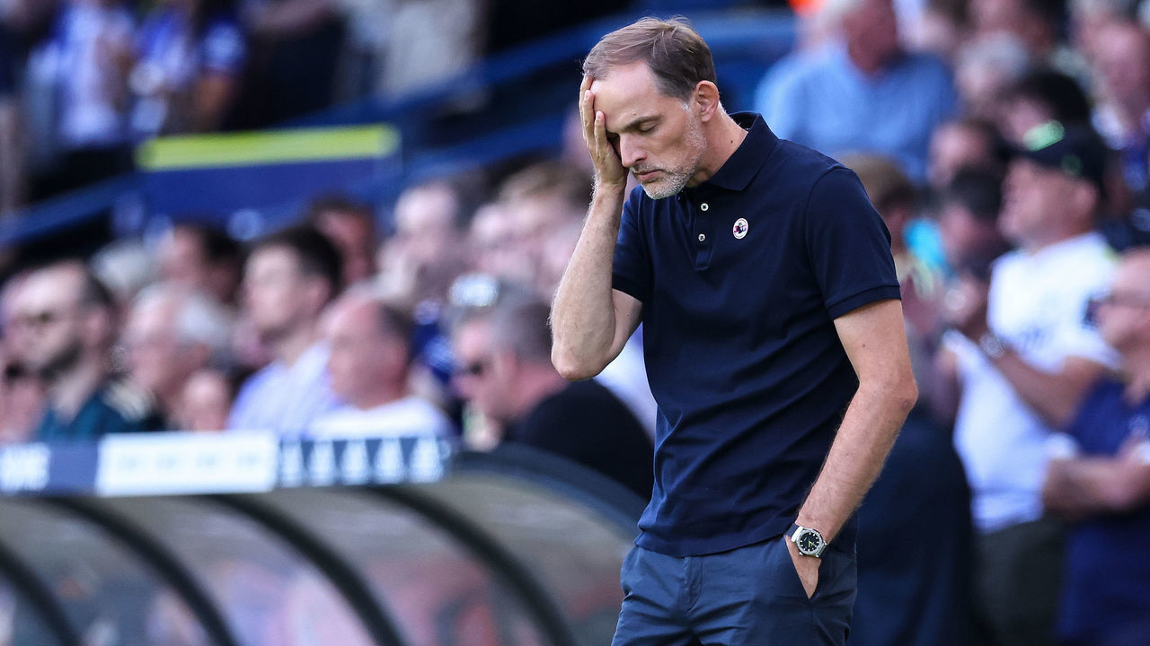 LEEDS, ENGLAND - AUGUST 21: A dejected Thomas Tuchel the manager / head coach of Chelsea during the Premier League match between Leeds United and Chelsea FC at Elland Road on August 21, 2022 in Leeds, United Kingdom.