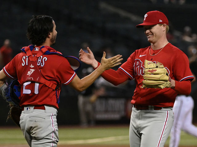 Alec Bohm of the Philadelphia Phillies celebrates with Brandon Marsh  News Photo - Getty Images