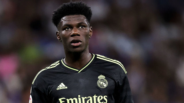 CORNELLA, SPAIN - AUGUST 28: Aurelien Tchouameni of Real Madrid during the La Liga Santander match between Espanyol v Real Madrid at the RCDE Stadium on August 28, 2022 in Cornella Spain