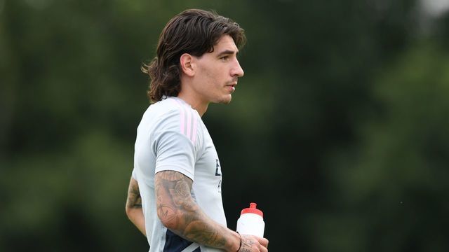 ST ALBANS, ENGLAND - AUGUST 26: Hector Bellerin of Arsenal during a training session at London Colney on August 26, 2022 in St Albans, England.