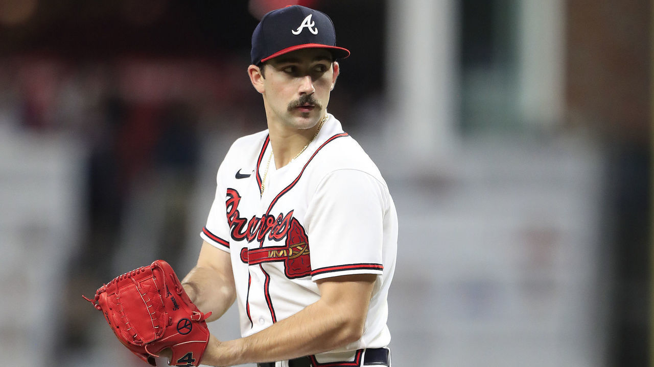ATLANTA, GA - AUGUST 15: Atlanta Braves rookie starting pitcher Spencer Strider (65) delivers a pitch during the Monday evening MLB game between the New York Mets and the Atlanta Braves on August 15, 2022, at Truist Park in Atlanta, Georgia.