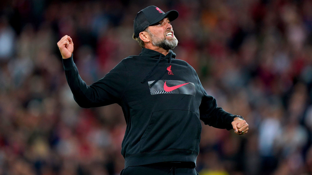 Liverpool manager Jurgen Klopp celebrates at the end of the Premier League match at Anfield, Liverpool. Picture date: Wednesday August 31, 2022.