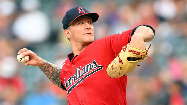 CLEVELAND, OHIO - AUGUST 16: Starting pitcher Zach Plesac #34 of the Cleveland Guardians pitches during the first inning against the Detroit Tigers at Progressive Field on August 16, 2022 in Cleveland, Ohio.
