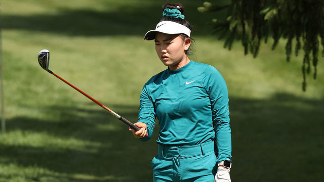 SYLVANIA, OHIO - SEPTEMBER 02: Lucy Li prepares to hit her second shot on the fifth hole during the second round of the Dana Open presented by Marathon at Highland Meadows Golf Club on September 02, 2022 in Sylvania, Ohio.