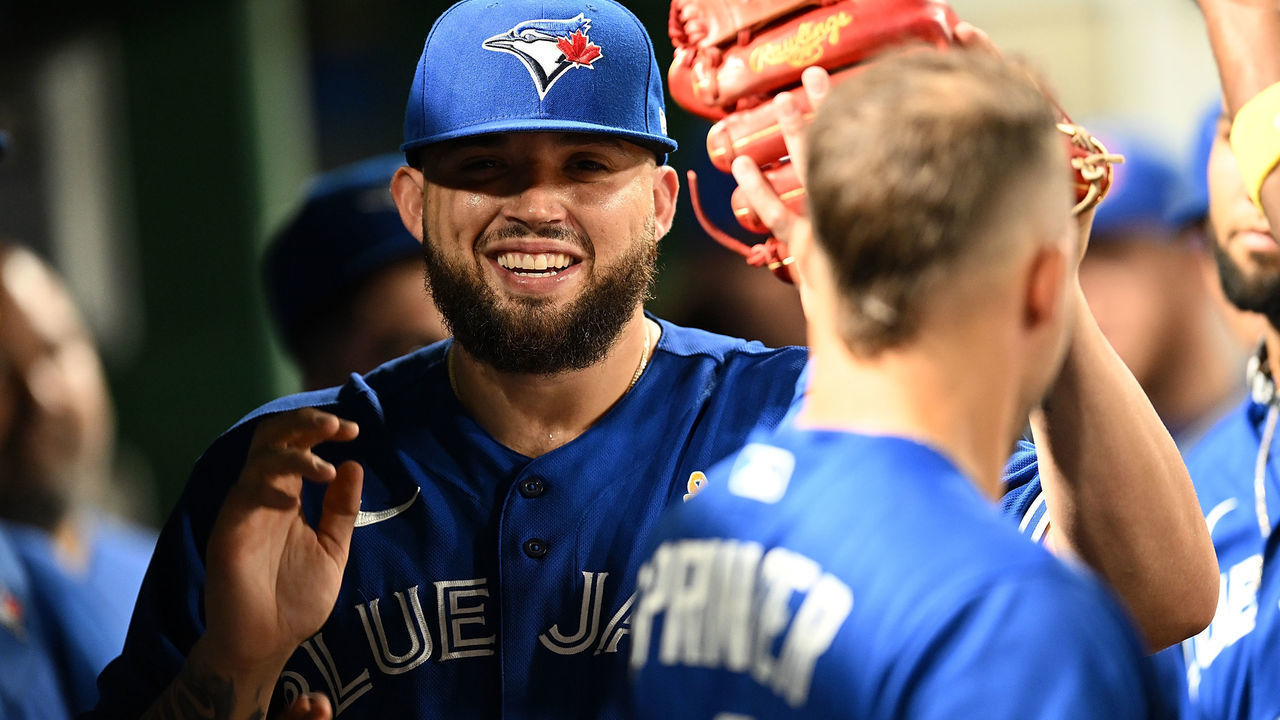 PITTSBURGH, PA - SEPTEMBER 02: Alek Manoah #6 of the Toronto Blue Jays celebrates with teammates after being removed from the game during the eighth inning against the Pittsburgh Pirates at PNC Park on September 2, 2022 in Pittsburgh, Pennsylvania.
