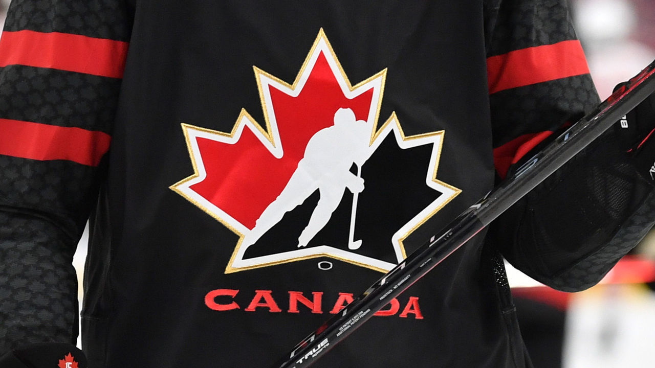 EDMONTON, AB - AUGUST 17: A generic photo of the Team Canada logo prior to the game against Switzerland in the IIHF World Junior Championship on August 17, 2022 at Rogers Place in Edmonton, Alberta, Canada
