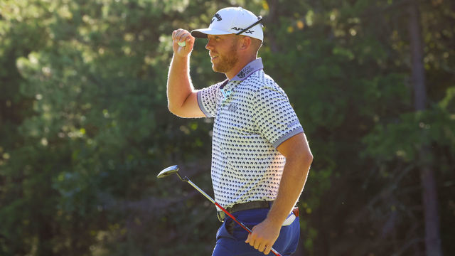 BOLTON, MASSACHUSETTS - SEPTEMBER 03: Talor Gooch of 4 Aces GC reacts after a birdie putt on the 15th green during Day Two of the LIV Golf Invitational - Boston at The Oaks golf course at The International on September 03, 2022 in Bolton, Massachusetts.