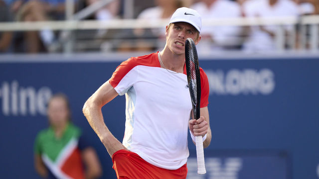 NEW YORK, NEW YORK - SEPTEMBER 03: Denis Shapovalov of Canada celebrates a point against Andrey Rublev of Russia during their Men's Singles Third Round match on Day Six of the 2022 US Open at USTA Billie Jean King National Tennis Center on September 03, 2022 in the Flushing neighborhood of the Queens borough of New York City.