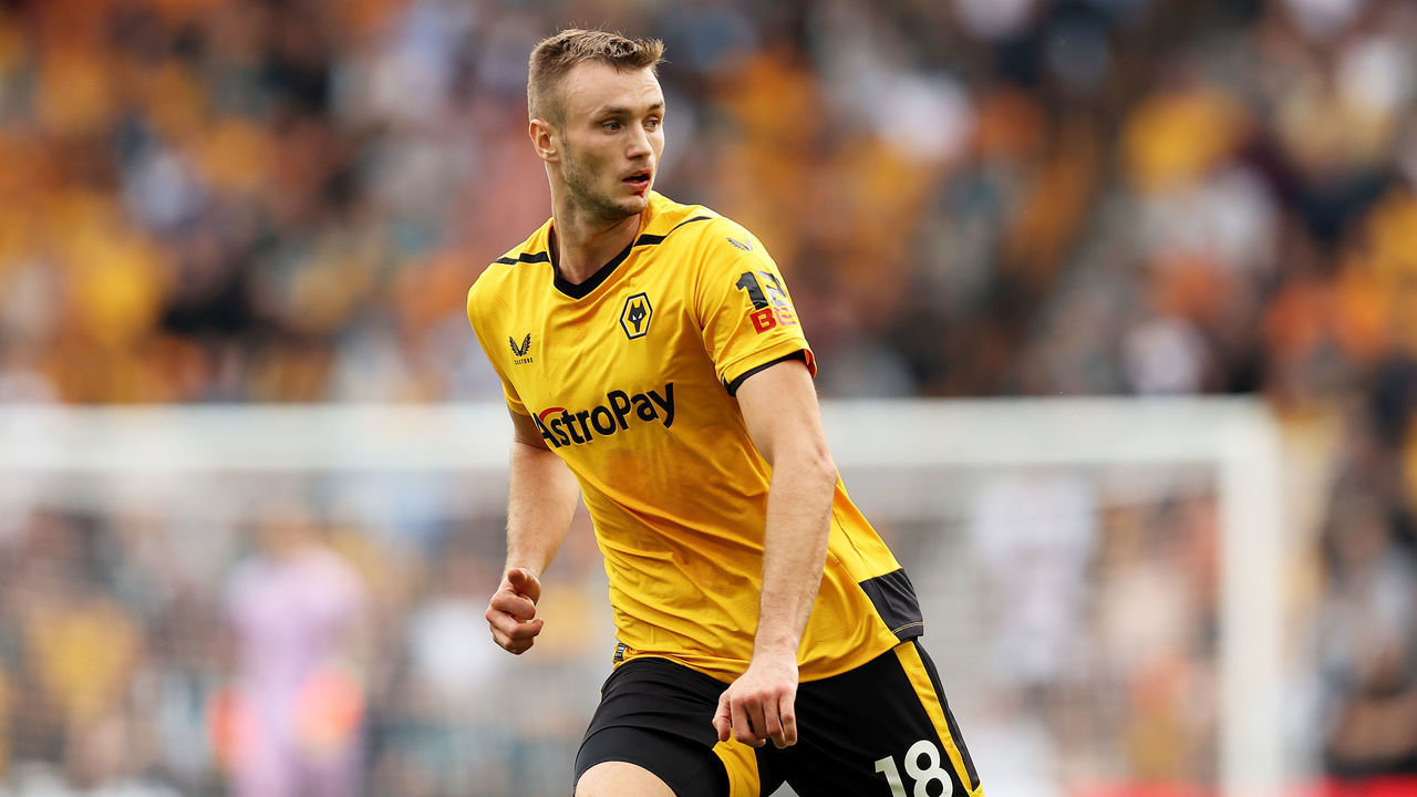 WOLVERHAMPTON, ENGLAND - SEPTEMBER 03: Sasa Kalajdzic of Wolverhampton Wanderers in action during the Premier League match between Wolverhampton Wanderers and Southampton FC at Molineux on September 03, 2022 in Wolverhampton, England.