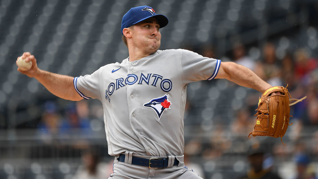 PITTSBURGH, PA - SEPTEMBER 04: Ross Stripling #48 of the Toronto Blue Jays delivers a pitch in the first inning during the game against the Pittsburgh Pirates at PNC Park on September 4, 2022 in Pittsburgh, Pennsylvania.