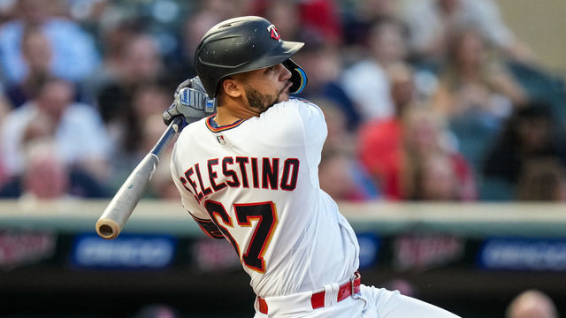 MINNEAPOLIS, MN - AUGUST 29: Gilberto Celestino #67 of the Minnesota Twins bats against the Boston Red Sox on August 29, 2022 at Target Field in Minneapolis, Minnesota.
