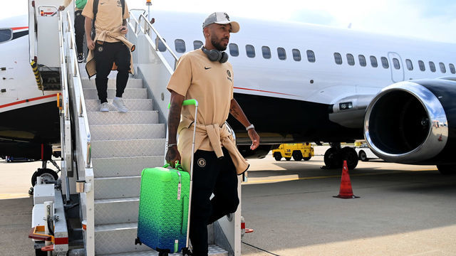 ZAGREB, CROATIA - SEPTEMBER 05: Christian Pulisic and Pierre-Emerick Aubameyang of Chelsea as they arrive in Croatia ahead of their UEFA Champions League group E match against Dinamo Zagreb at Zagreb International Airport on September 5, 2022 in Zagreb, Croatia.