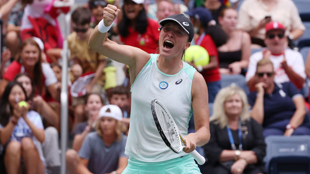 NEW YORK, NEW YORK - SEPTEMBER 05: Iga Swiatek of Poland celebrates after defeating Jule Niemeier of Germany during their Women’s Singles Fourth Round match on Day Eight of the 2022 US Open at USTA Billie Jean King National Tennis Center on September 05, 2022 in the Flushing neighborhood of the Queens borough of New York City.